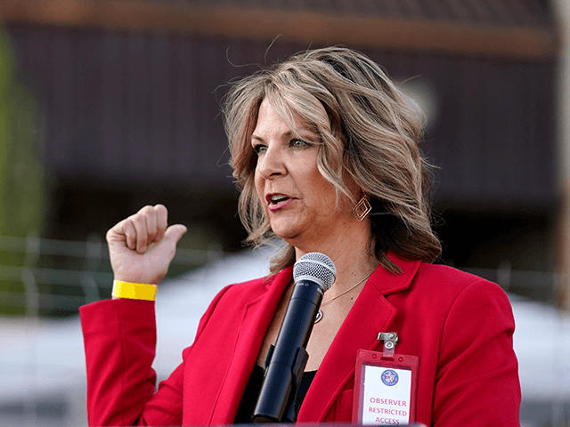 Dr. Kelli Ward, chair of the Arizona Republican Party, holds a press conference at the Maricopa County Elections Department as she reports the progress of the a post-election logic and accuracy test for the general election as she an observer of the test process Wednesday, Nov. 18, 2020, in Phoenix. …
