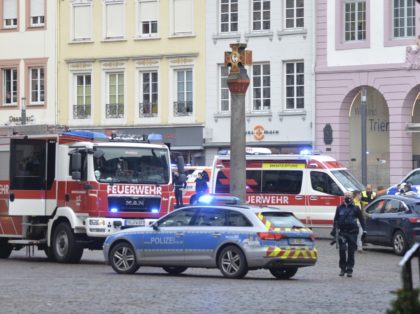 A square is blocked by the police in Trier, Germany, Tuesday, Dec. 1, 2020. German police