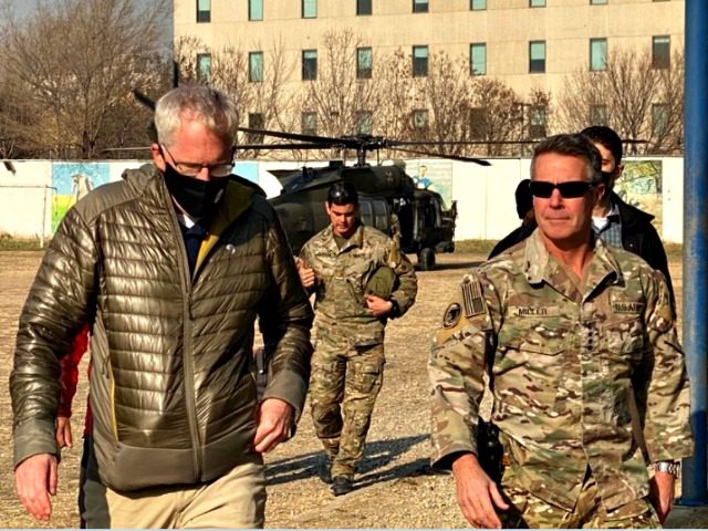 Acting Sec Def Chris Miller (left). Below is his arrival to Resolute Support HQs, to meet