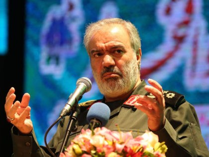 Ali Fadavi, Deputy Chief of the Islamic Revolution Guards Corps (IRGC), delivers a speech