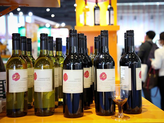 Wines from Australia are seen at the Food and Agricultural Products exhibition at the thir