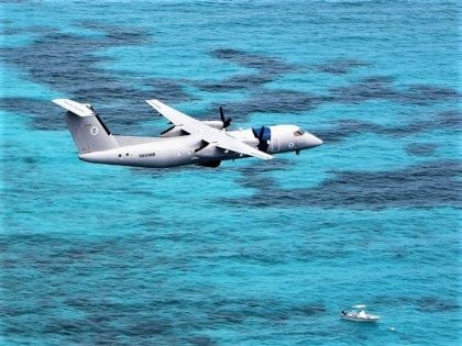 A U.S. Customs and Border Protection Air and Marine Operations DHC-8 interdicts a suspected drug smuggling vessel in the eastern Caribbean Sea. (File Photo: U.S. Customs and Border Protection/Air and Marine Operations)