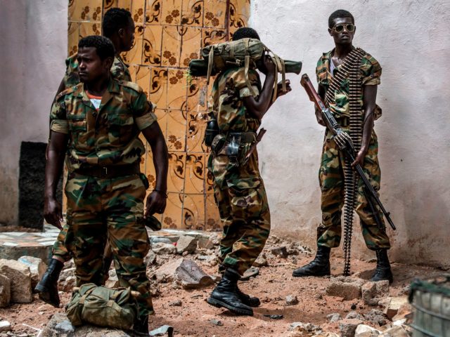 TOPSHOT - A group of heavily armed Ethiopian soldiers deployed in Somalia as part of the A