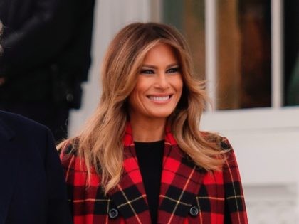 US President Donald Trump and First Lady Melania Trump participate in the White House Christmas Tree delivery at the White House in Washington, DC, on November 19, 2018. (Photo by Jim WATSON / AFP) (Photo by JIM WATSON/AFP via Getty Images)