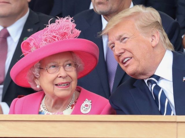 PORTSMOUTH, ENGLAND - JUNE 05: Queen Elizabeth II and US President, Donald Trump attend the D-day 75 Commemorations on June 05, 2019 in Portsmouth, England. The political heads of 16 countries involved in World War II joined Her Majesty, The Queen is on the UK south coast for a service …