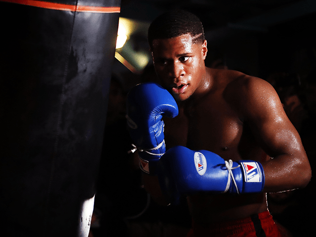 Devin Haney trains during the Devin Haney Media Workout at Rathbone Boxing Club on Septemb