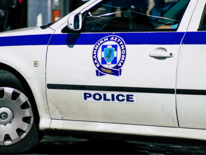 Athens Greece September 12, 2019 View of a Greek police car driving through the streets of