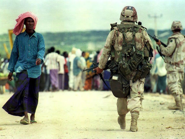 U.S. soldiers patrol near Camp Victory Base, 3 1/4 miles from the capital 14 November 1993