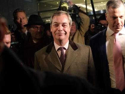 BRUSSELS, BELGIUM - JANUARY 29: Brexit Party leader and member of the European Parliament Nigel Farage departs following a historic vote for the Brexit agreement at a session of the European Parliament that paves the way for an "orderly" departure of the United Kingdom from the EU on January 29, …