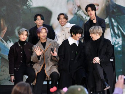 NEW YORK, NEW YORK - FEBRUARY 21: (L-R) Jimin, Jungkook, RM, J-Hope, V, Jin, and SUGA of the K-pop boy band BTS visit the "Today" Show at Rockefeller Plaza on February 21, 2020 in New York City. (Photo by Dia Dipasupil/Getty Images)