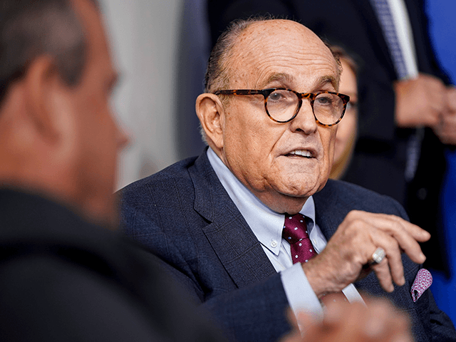 Former New York Mayor Rudy Giuliani speaks during a news conference held by U.S. President