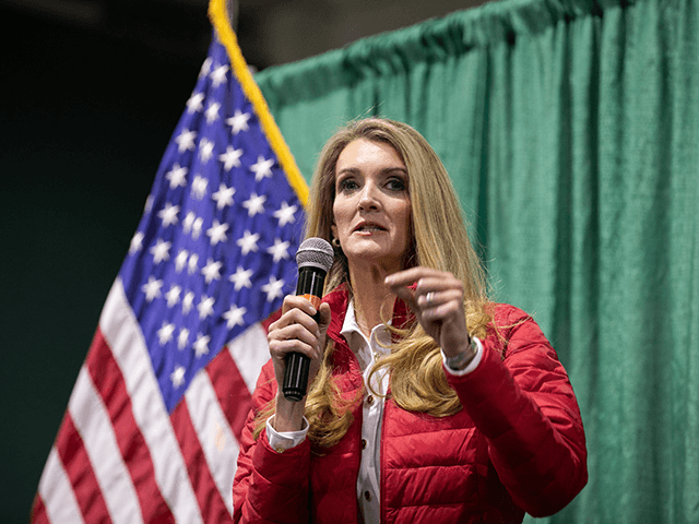 U.S. Sen. Kelly Loeffler (R-GA) speaks to the crowd of supporters during a "Defend the Majority" rally at the Georgia National Fairgrounds and Agriculture Center on November 19, 2020 in Perry, Georgia. Loeffler is facing Democratic U.S. Senate candidate Raphael Warnock in a January 5th runoff race. (Photo by Jessica …