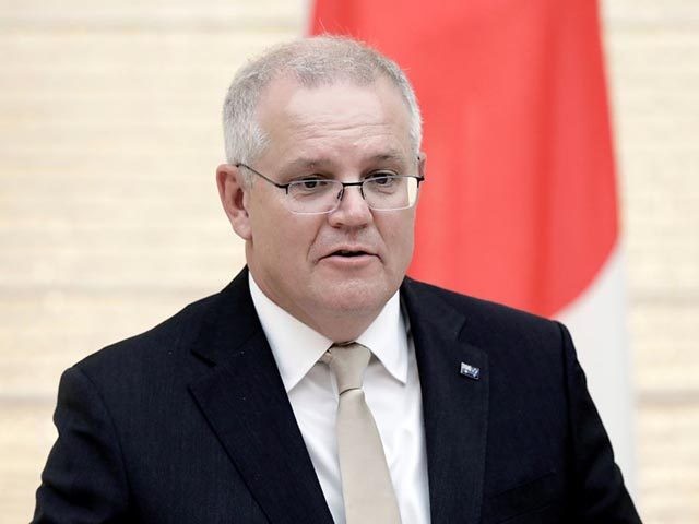 Australia's Prime Minister Scott Morrison speaks during a joint news conference with Japan