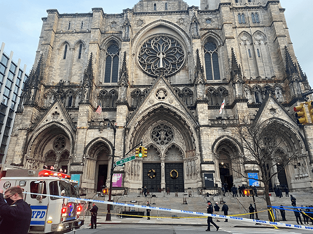 Police are seen outside of the Cathedral of St. John the Divine in New York on December 13