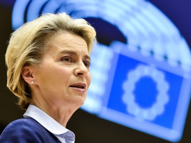 President of Commission Ursula von der Leyen delivers a speech during a session at the Eur