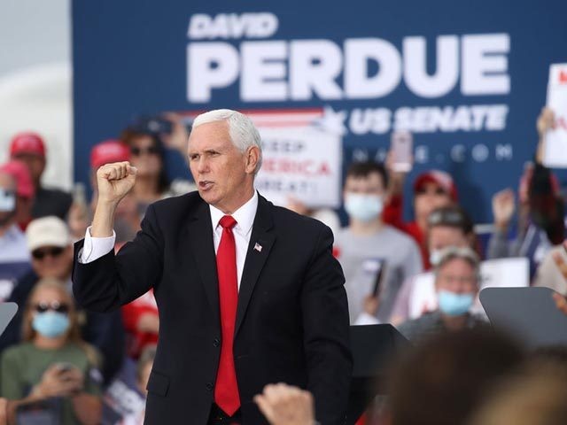 SAVANNAH, GEORGIA - DECEMBER 04: U.S. Vice President Mike Pence attends a rally in support