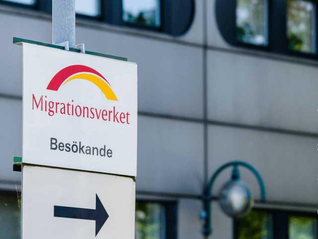 Norrköping, Sweden - July 4, 2014: Miggrationsverket, an arrow for visitors pointing to b