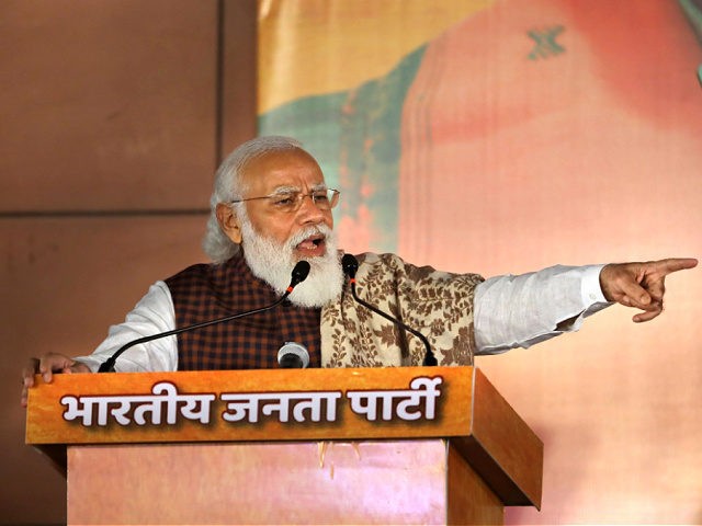Indian Prime Minister Narendra Modi speaks during a function at the Bharatiya Janata Party
