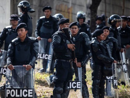 Riot police deploy in the streets after the Nicaraguan opposition called for a protest in Managua on February 25, 2020. - Nicaraguan opposition presented a coalition made up of seven groups opposed to the government of Daniel Ortega, and asked for more support to face the president in the 2021 …