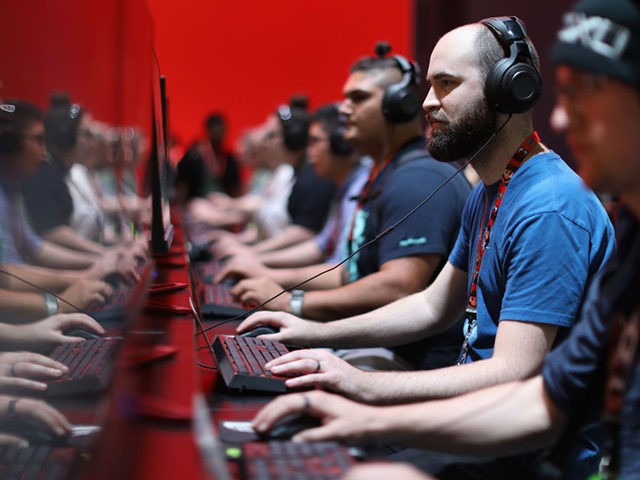 LOS ANGELES, CA - JUNE 13: Gamers compete in PC gaming at the 'Nvidia' booth during the El