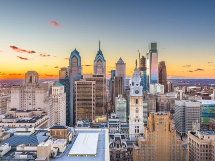 Philadelphia, Pennsylvania, USA skyline over Center City at sunset.