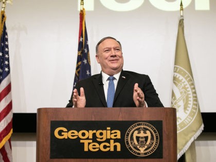ATLANTA, GA - DECEMBER 09: U.S. Secretary of State Mike Pompeo gives remarks on China foreign policy at Georgia Tech on December 9, 2020 in Atlanta, Georgia. Pompeo warned US universities that Beijing was set on stealing innovation. (Photo by Jessica McGowan/Getty Images)