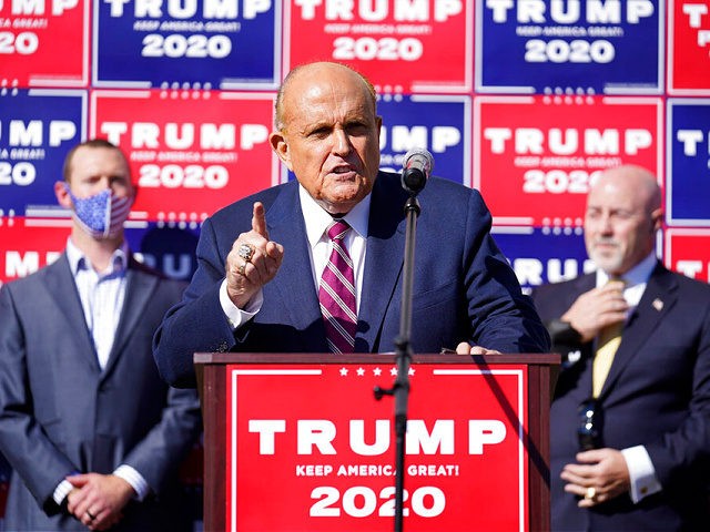 Former New York mayor Rudy Giuliani, a lawyer for President Donald Trump, speaks during a
