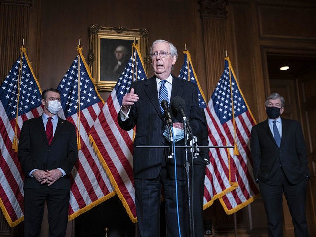 Senate Majority Leader Mitch McConnell of Kentucky, speaks during a news conference following a weekly meeting with the Senate Republican caucus, Tuesday, Dec. 8. 2020 at the Capitol in Washington. (Sarah Silbiger/Pool via AP)