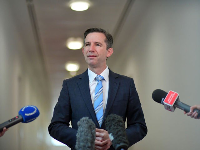 CANBERRA, AUSTRALIA - NOVEMBER 30: Trade Minister Simon Birmingham speaks to media in the Press Gallery at Parliament House on November 30, 2020 in Canberra, Australia. The Australian Government is continuing with plans to take China to the World Trade Organization over Beijing's decision to impose tariffs on Australian barley …