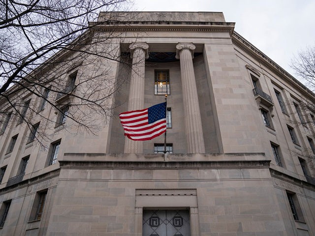 WASHINGTON, DC - FEBRUARY 19: The Department of Justice headquarters stands on February 19