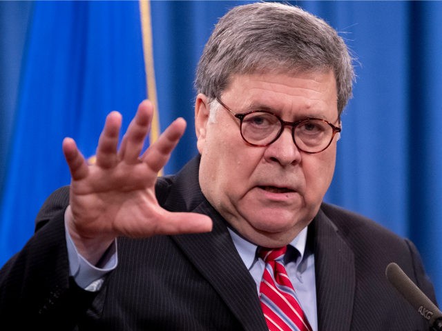 Attorney General William Barr speaks during a news conference, Monday, Dec. 21, 2020 at th