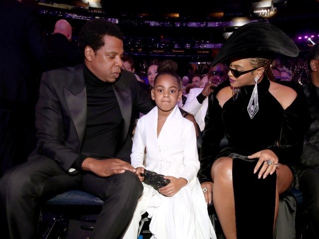NEW YORK, NY - JANUARY 28: (L-R) Jay-Z, Blue Ivy and Beyonce attend the 60th Annual GRAMMY