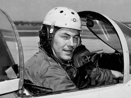 FILE - In this 1948 file photo, test pilot Charles E. Yeager, 25, poses for a picture in a