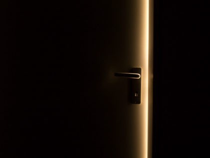 Steel door handle on door