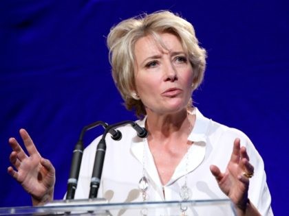 BEVERLY HILLS, CA - JANUARY 11: Actress Emma Thompson speaks on stage at the 3rd annual Sean Penn & Friends HELP HAITI HOME Gala benefiting J/P HRO presented by Giorgio Armani at Montage Beverly Hills on January 11, 2014 in Beverly Hills, California. (Photo by Jonathan Leibson/Getty Images for J/P …