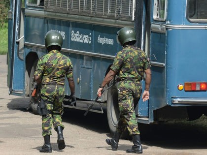 Special Task Force (STF) personnel deploy at Mahara prison on the outskirts of Colombo on