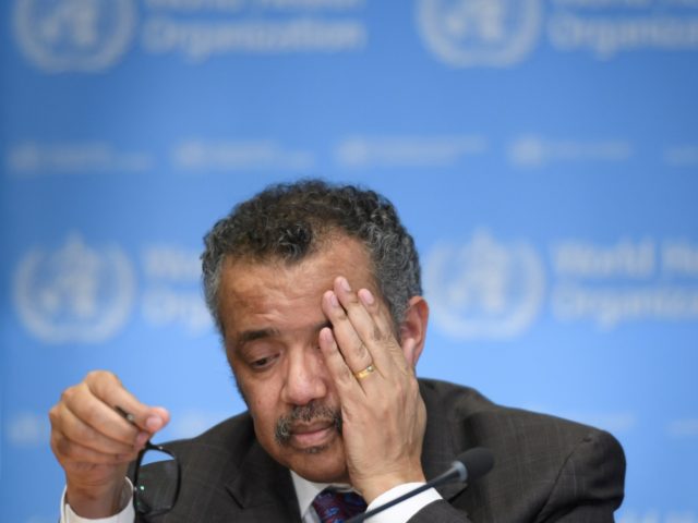 TOPSHOT - EDITORS NOTE: Graphic content / World Health Organization (WHO) Director-General Tedros Adhanom Ghebreyesus reacts as he attends a daily press briefing on the COVID-19 outbreak (the novel coronavirus) at the WHO headquarters in Geneva on February 28, 2020. (Photo by Fabrice COFFRINI / AFP) (Photo by FABRICE COFFRINI/AFP …