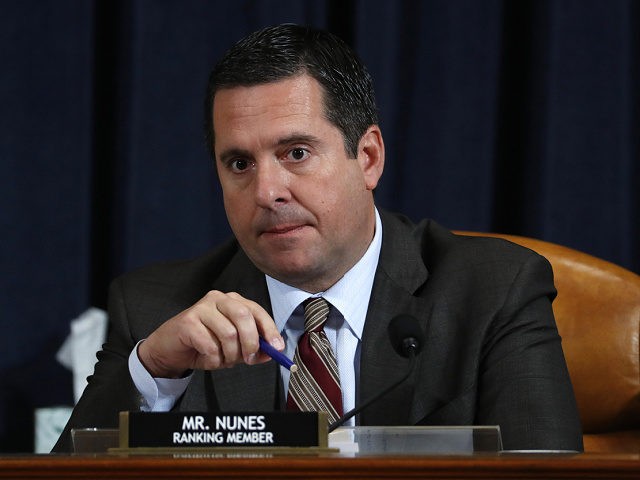 Ranking member Rep. Devin Nunes of Calif., listens to Jennifer Williams, an aide to Vice President Mike Pence, and National Security Council aide Lt. Col. Alexander Vindman, testify before the House Intelligence Committee on Capitol Hill in Washington, Tuesday, Nov. 19, 2019, during a public impeachment hearing of President Donald …