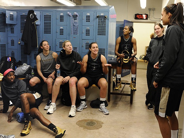 Vanderbilt players relax with a game of charades in the team locker room before practice for a second-round game in the women's NCAA college basketball tournament in in Storrs, Conn., Sunday, March 24, 2013. Vanderbilt will play Connecticut on Monday. (AP Photo/Jessica Hill)