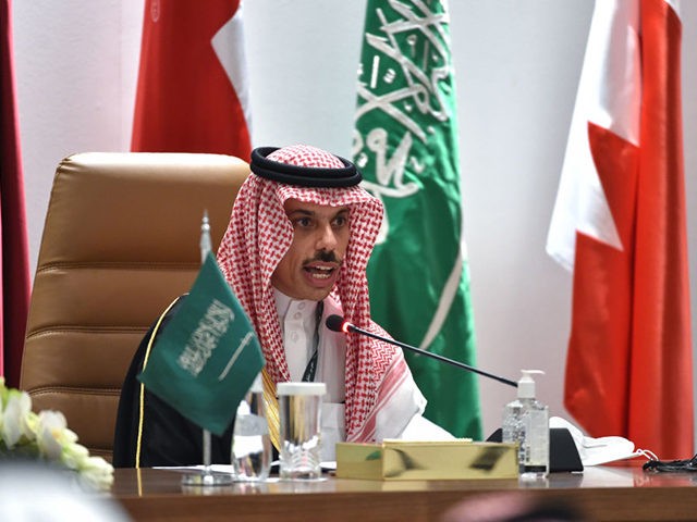 Saudi Foreign Minister Faisal bin Farhan al-Saud holds a press conferece at the end of the 41st Gulf Cooperation Council (GCC) summit, in the city of al-Ula in northwestern Saudi Arabia on January 5, 2021. - Gulf leaders signed a "solidarity and stability" deal after the leaders of Saudi Arabia …