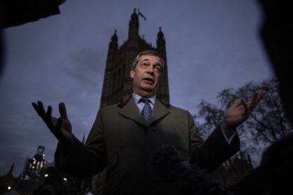 LONDON, ENGLAND - DECEMBER 10: Brexit campaigner and member of the European Parliament, Nigel Farage talks to the media in Westminster on December 10, 2018 in London, England. The Government have delayed the Meaningful Vote on Theresa May's Brexit deal, due to take place tomorrow, after hope that it would …