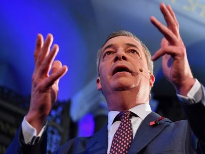 Brexit Party leader Nigel Farage speaks at an event to introduce their Prospective Parliam