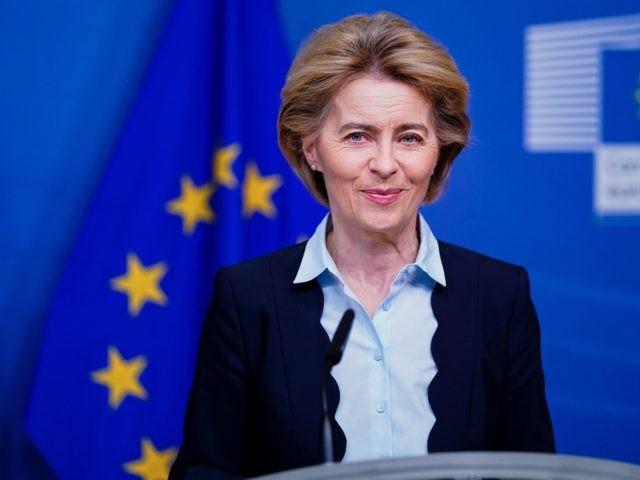 European Commission President Ursula von der Leyen speaks during a press statement at the Berlaymont building in Brussels on March 10, 2020. (Photo by Kenzo TRIBOUILLARD / AFP) (Photo by KENZO TRIBOUILLARD/AFP via Getty Images)
