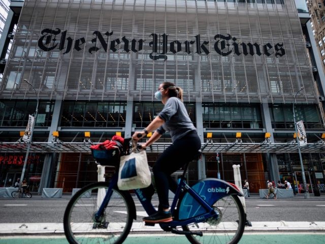 The New York Times building is seen on June 30, 2020 in New York City. - The New York Times has become the highest-profile media organization to leave Apple News, saying the tech giant's service was not helping achieve the newspaper's subscription and business goals. The daily's exit comes as …