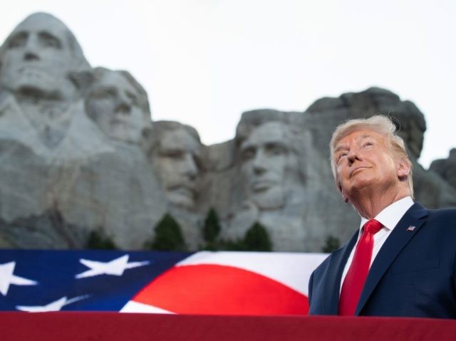 TOPSHOT - US President Donald Trump arrives for the Independence Day events at Mount Rushm