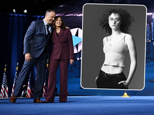 (INSET: Ella Emhoff) Senator from California and Democratic vice presidential nominee Kamala Harris and her husband Douglas Emhoff stand on stage socially distanced to Former vice-president and Democratic presidential nominee Joe Biden and his wife Former Second Lady of the United States doctor Jill Biden at the end of the …