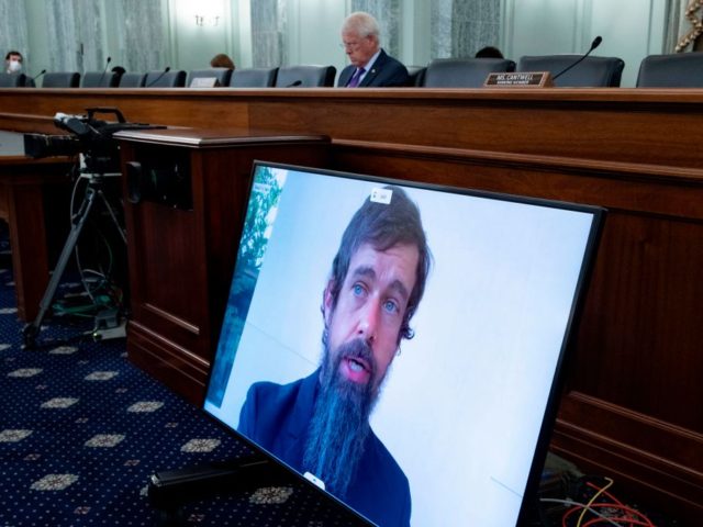Twitter CEO Jack Dorsey testifies remotely during a hearing to discuss reforming Section 230 of the Communications Decency Act with big tech companies on October 28, 2020 in Washington, DC. - US senators and tech CEOs girded for a clash Wednesday over a law making online services immune from liability …