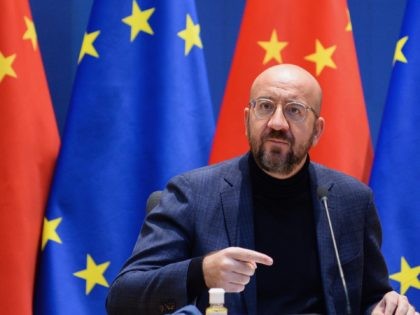 European Council President Charles Michel takes part in a video conference meeting with Eu