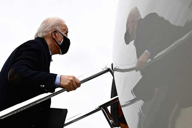 US President-elect Joe Biden departs Newcastle Airport in Wilmington, Delaware, on January