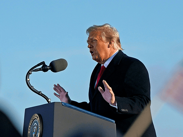 Outgoing US President Donald Trump addresses guests at Joint Base Andrews in Maryland on J